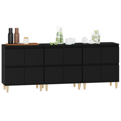 Sideboards 3 pcs Black 60x35x70 cm Engineered Wood