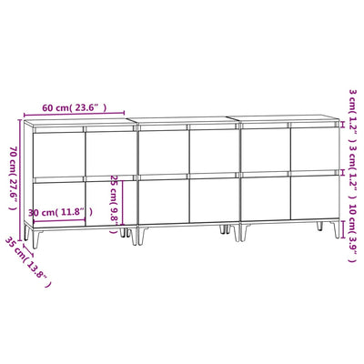 Sideboards 3 pcs White 60x35x70 cm Engineered Wood