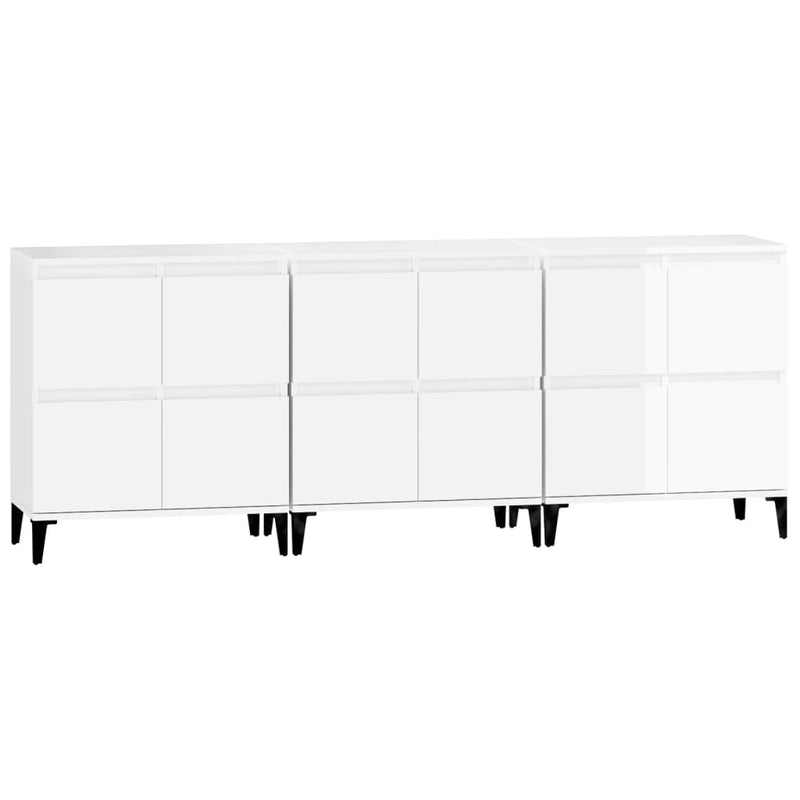 Sideboards 3 pcs High Gloss White 60x35x70 cm Engineered Wood