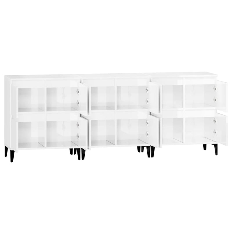 Sideboards 3 pcs High Gloss White 60x35x70 cm Engineered Wood