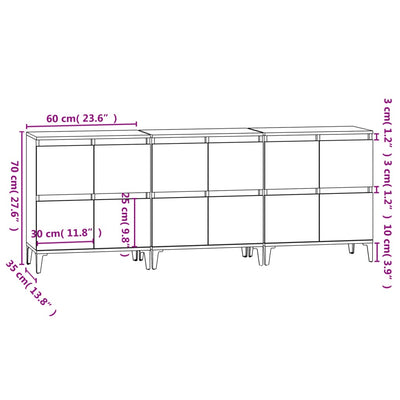 Sideboards 3 pcs High Gloss White 60x35x70 cm Engineered Wood