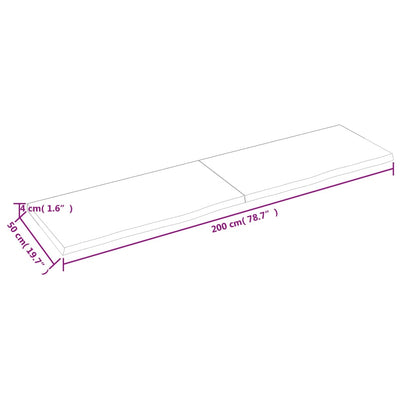 Bathroom Countertop Light Brown 200x50x4 cm Treated Solid Wood