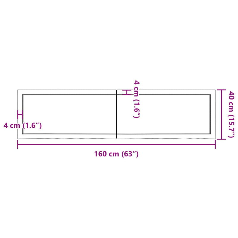 Table Top Light Brown 160x40x4 cm Treated Solid Wood Oak