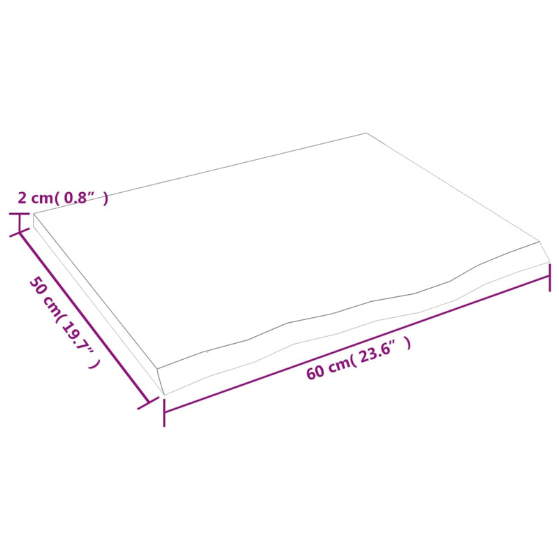 Table Top Dark Brown 60x50x2 cm Treated Solid Wood Oak