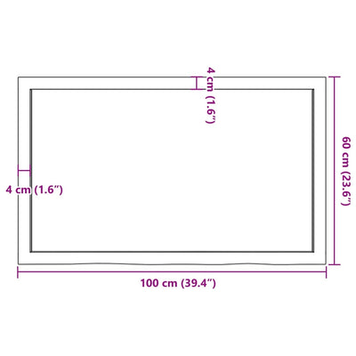 Table Top Dark Brown 100x60x4 cm Treated Solid Wood Oak