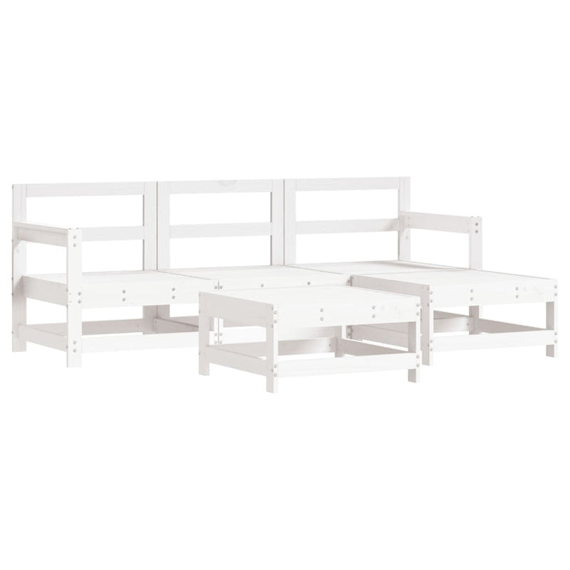 5 Piece Garden Lounge Set with Cushions White Solid Wood