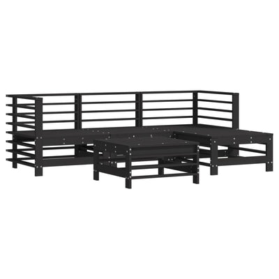 5 Piece Garden Lounge Set with Cushions Black Solid Wood