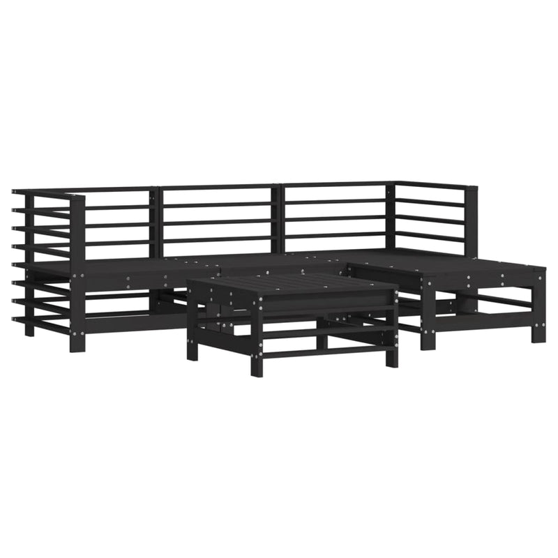 5 Piece Garden Lounge Set with Cushions Black Solid Wood