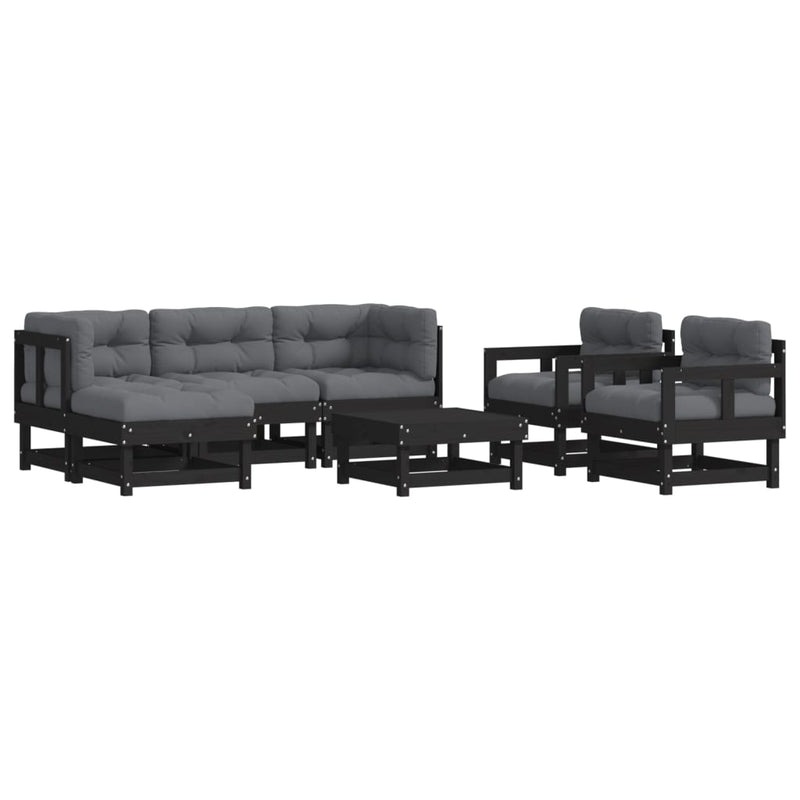 7 Piece Garden Lounge Set with Cushions Black Solid Wood