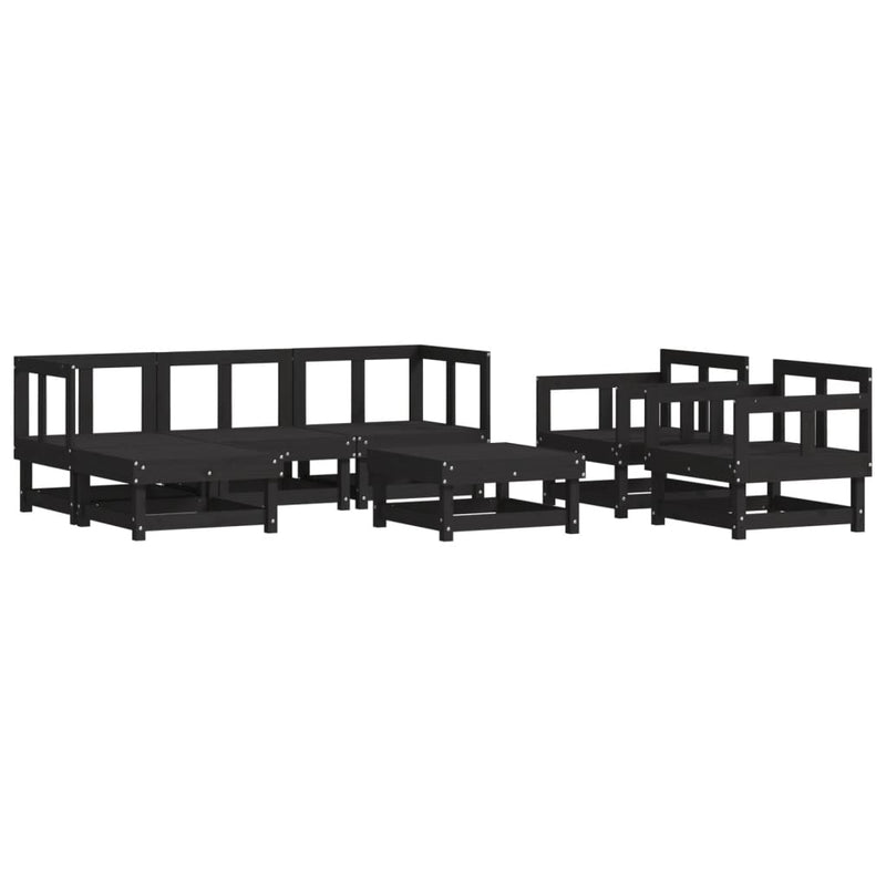 7 Piece Garden Lounge Set with Cushions Black Solid Wood