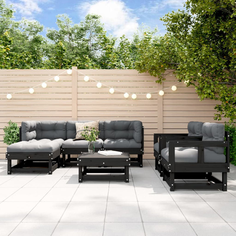 7 Piece Garden Lounge Set with Cushions Black Solid Wood