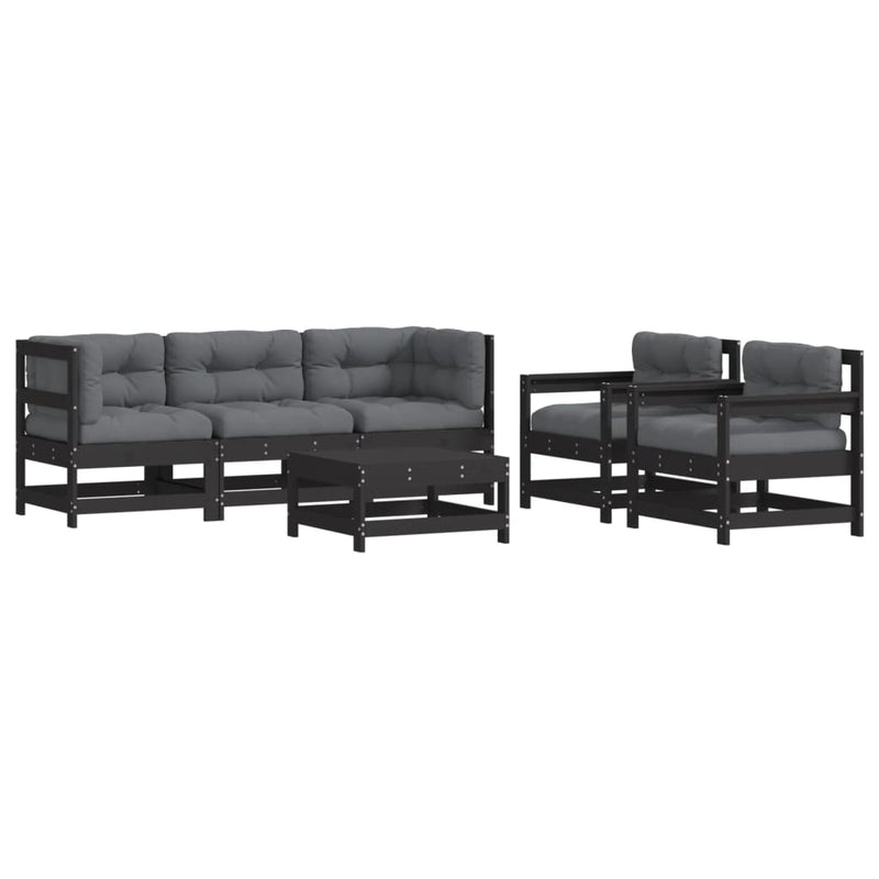 6 Piece Garden Lounge Set with Cushions Black Solid Wood