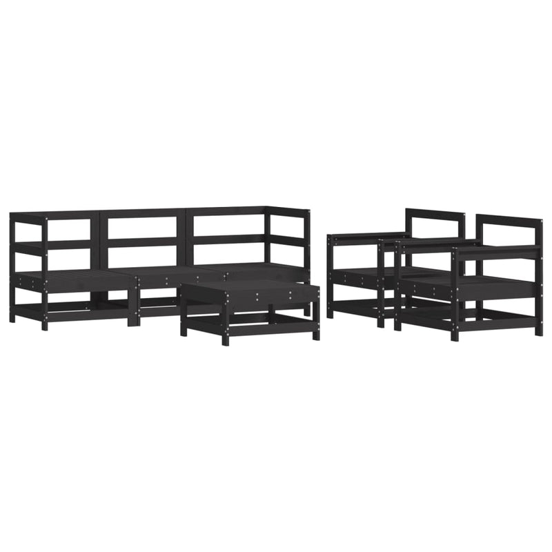 6 Piece Garden Lounge Set with Cushions Black Solid Wood