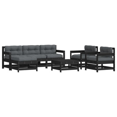 7 Piece Garden Lounge Set with Cushions Black Solid Wood