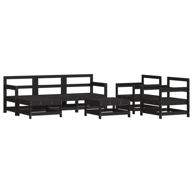 7 Piece Garden Lounge Set with Cushions Black Solid Wood