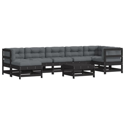 8 Piece Garden Lounge Set with Cushions Black Solid Wood