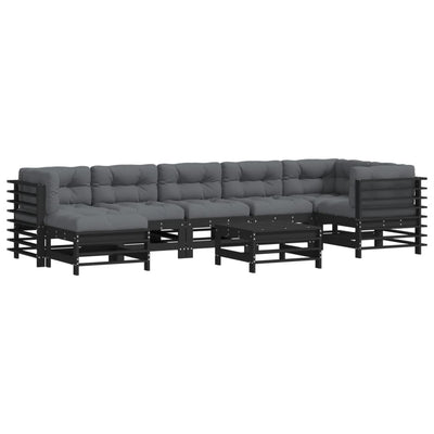 8 Piece Garden Lounge Set with Cushions Black Solid Wood