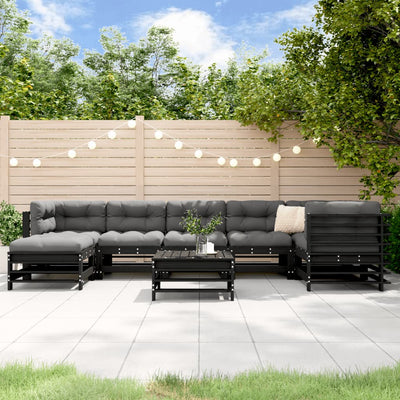 8 Piece Garden Lounge Set with Cushions Black Solid Wood