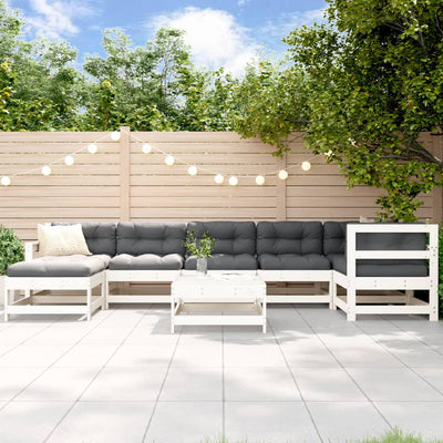 8 Piece Garden Lounge Set with Cushions White Solid Wood