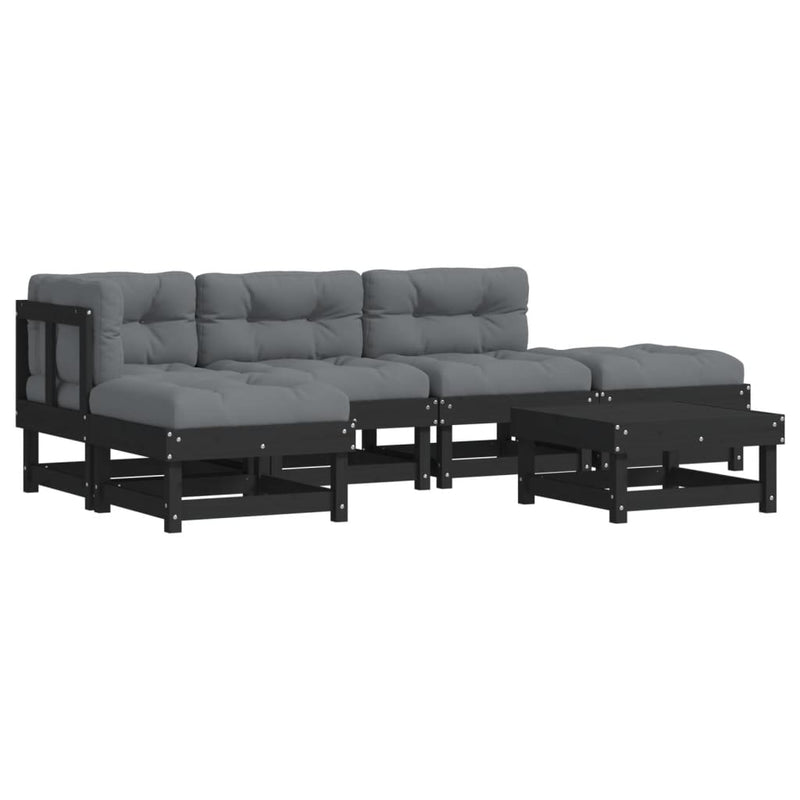 6 Piece Garden Lounge Set with Cushions Black Solid Wood