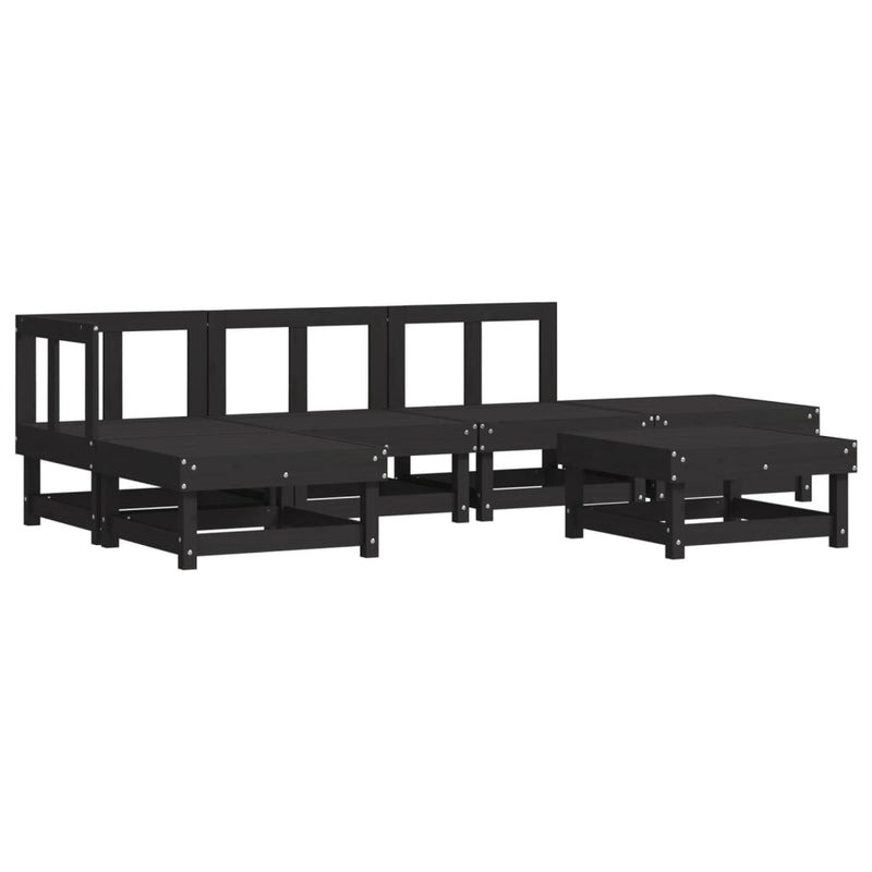 6 Piece Garden Lounge Set with Cushions Black Solid Wood