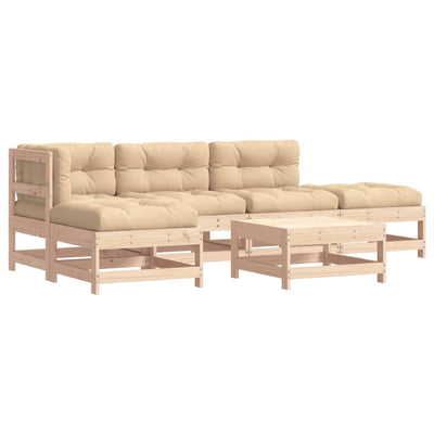 6 Piece Garden Lounge Set with Cushions Solid Wood