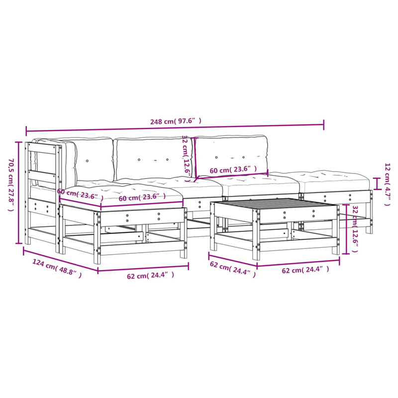 6 Piece Garden Lounge Set with Cushions Solid Wood