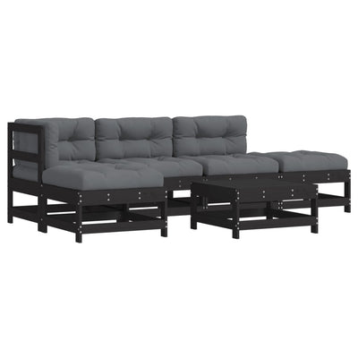 6 Piece Garden Lounge Set with Cushions Black Solid Wood