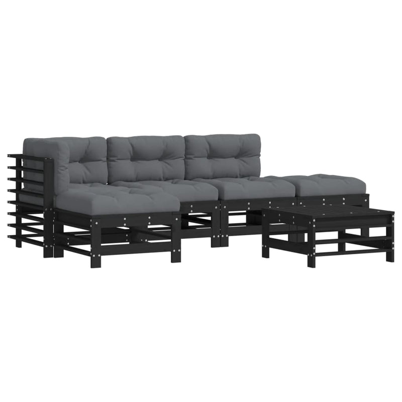 6 Piece Garden Lounge Set with Cushions Black Solid Wood