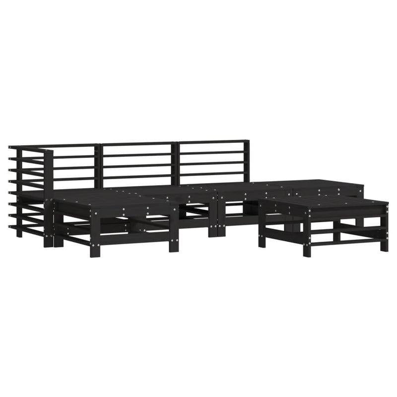 6 Piece Garden Lounge Set with Cushions Black Solid Wood