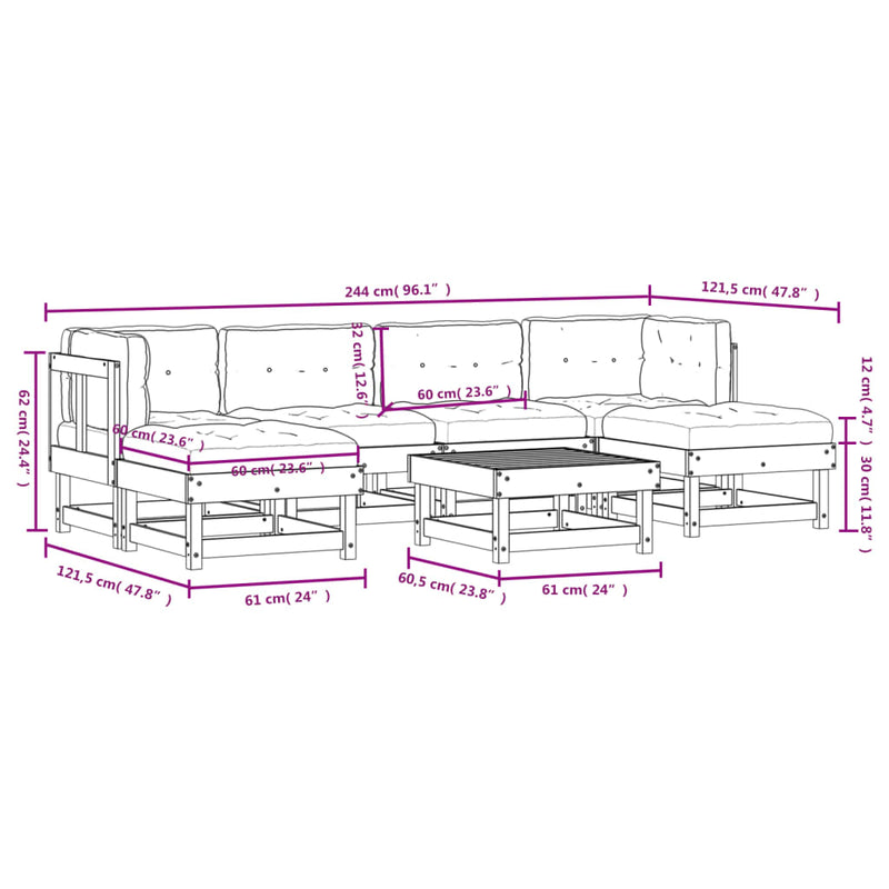 7 Piece Garden Lounge Set with Cushions Solid Wood