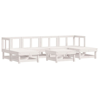 7 Piece Garden Lounge Set with Cushions White Solid Wood