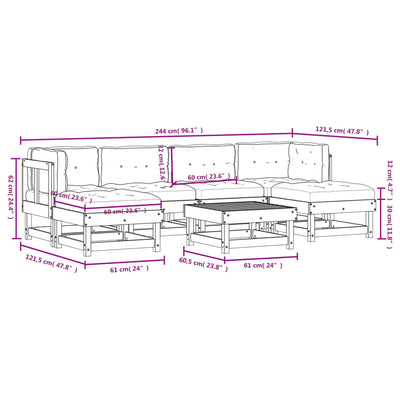 7 Piece Garden Lounge Set with Cushions White Solid Wood