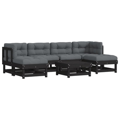 7 Piece Garden Lounge Set with Cushions Black Solid Wood