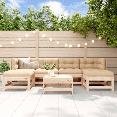 7 Piece Garden Lounge Set with Cushions Solid Wood