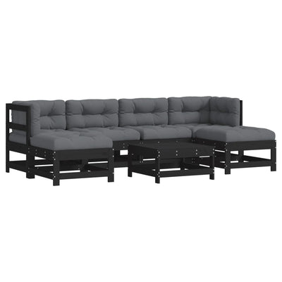 7 Piece Garden Lounge Set with Cushions Black Solid Wood