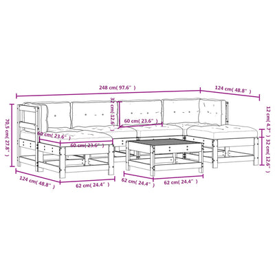 7 Piece Garden Lounge Set with Cushions Black Solid Wood