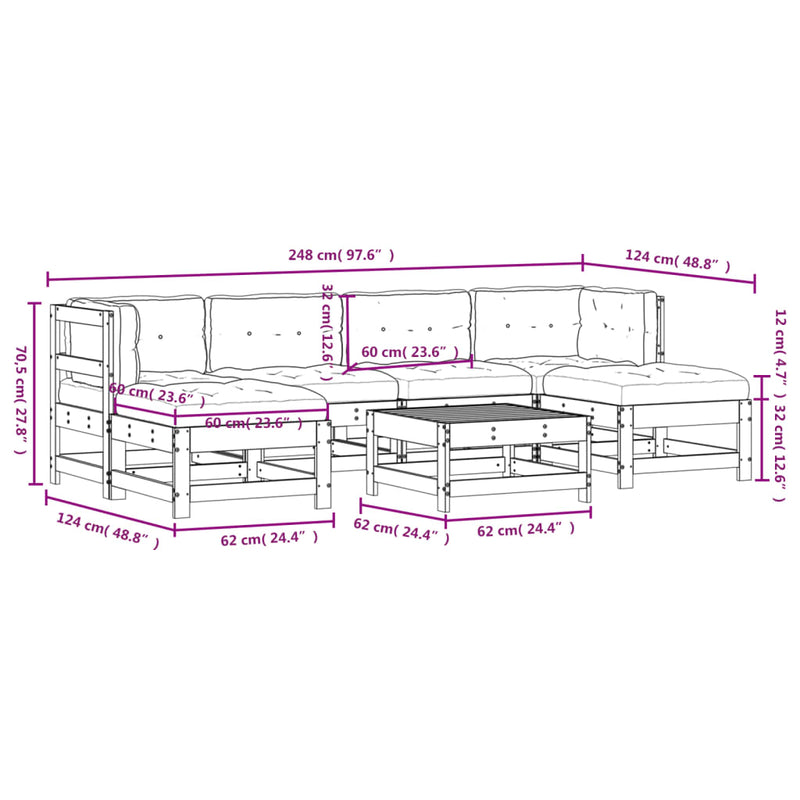 7 Piece Garden Lounge Set with Cushions Black Solid Wood