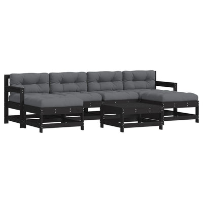 7 Piece Garden Lounge Set with Cushions Black Solid Wood