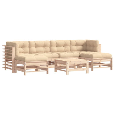 7 Piece Garden Lounge Set with Cushions Solid Wood