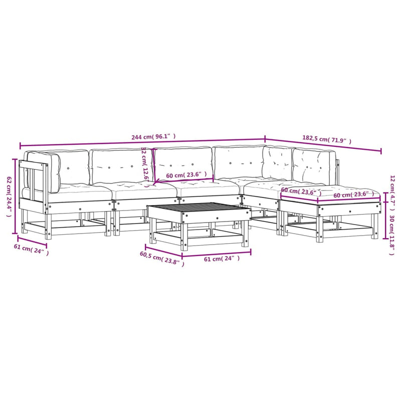 7 Piece Garden Lounge Set with Cushions White Solid Wood