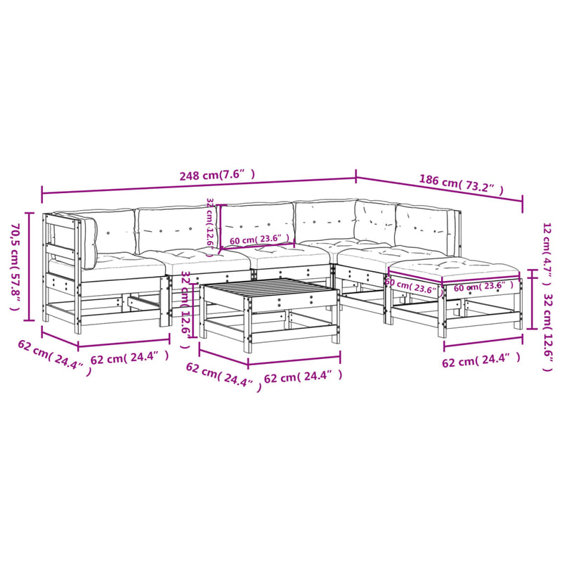 7 Piece Garden Lounge Set with Cushions Solid Wood