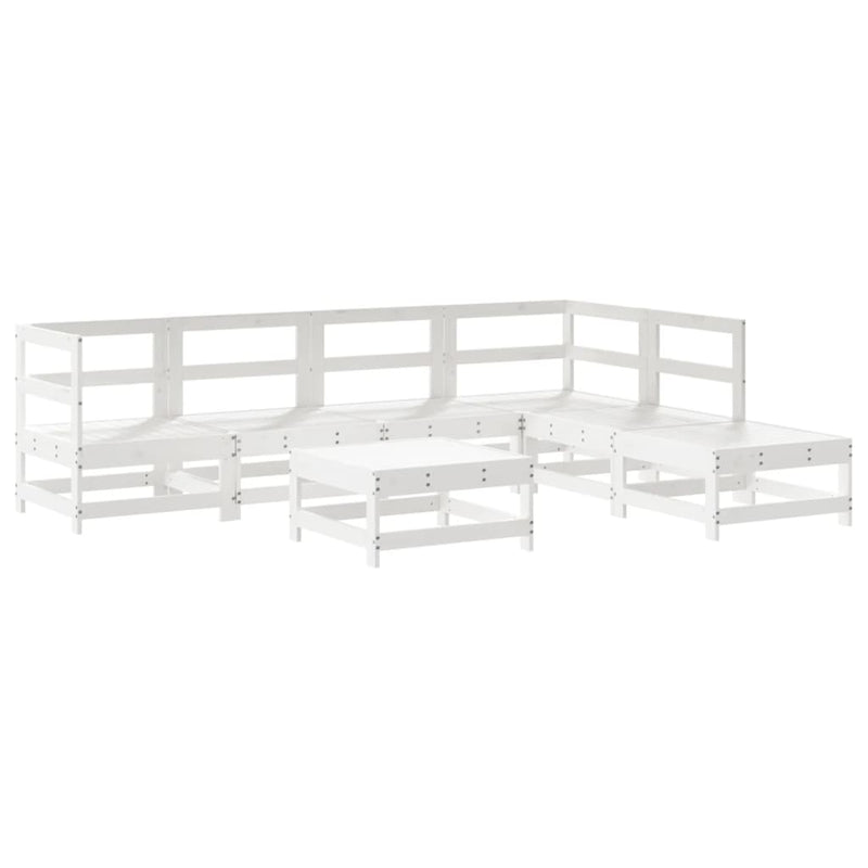 7 Piece Garden Lounge Set with Cushions White Solid Wood