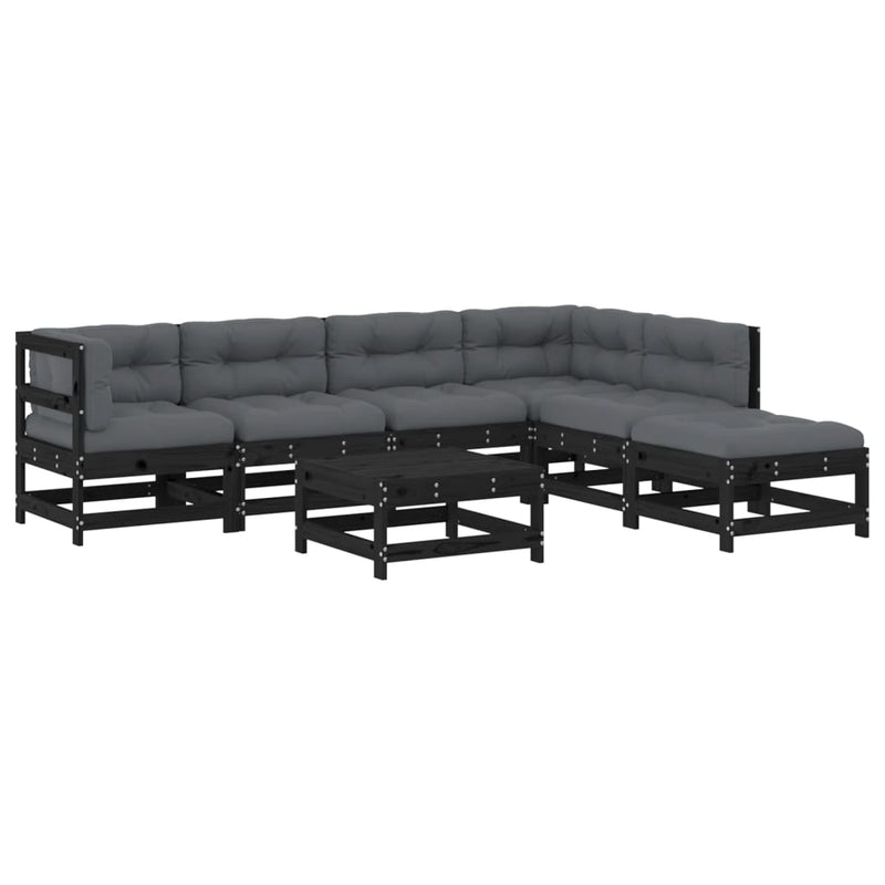 7 Piece Garden Lounge Set with Cushions Black Solid Wood