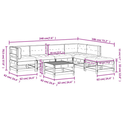 7 Piece Garden Lounge Set with Cushions Black Solid Wood