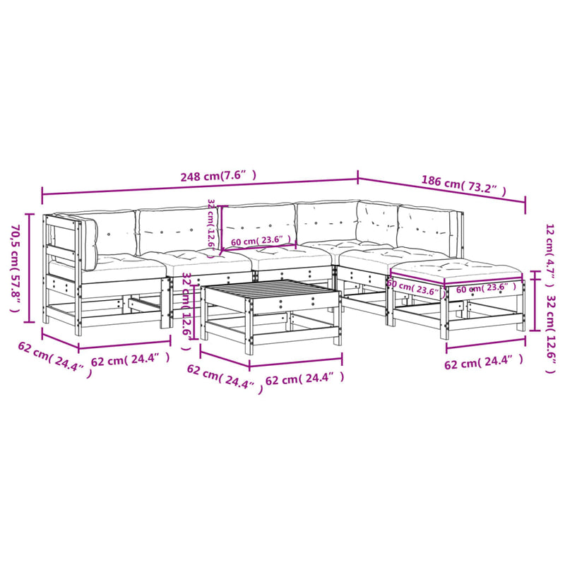 7 Piece Garden Lounge Set with Cushions Black Solid Wood