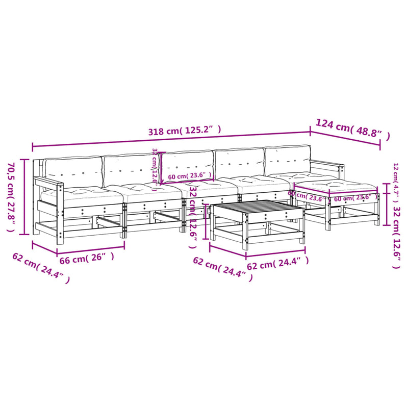 7 Piece Garden Lounge Set with Cushions Solid Wood