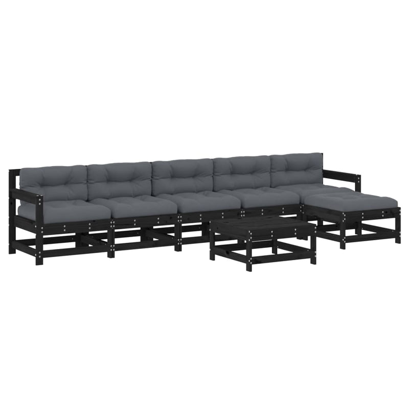 7 Piece Garden Lounge Set with Cushions Black Solid Wood