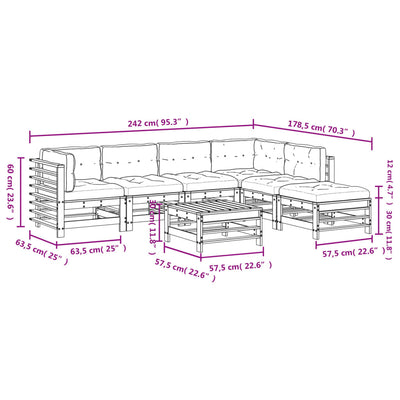 7 Piece Garden Lounge Set with Cushions White Solid Wood