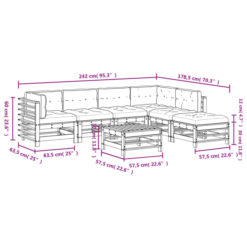 7 Piece Garden Lounge Set with Cushions White Solid Wood